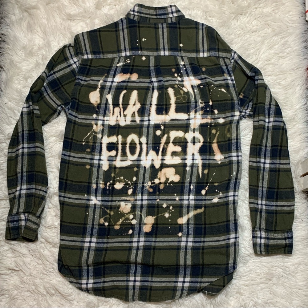 Oversized Flannel Hand Bleached Wallflower Detail